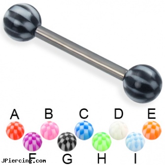 Checkered ball titanium straight barbell, 12 ga, cock and ball ring, labret replacement balls, replacement balls for body jewellery, titanium navel belly rings, titanium and body and jewelry