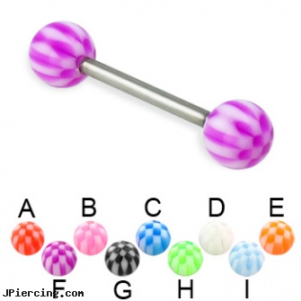 Checkered ball titanium straight barbell, 14 ga, navel ring balls replacement, captive ring balls, small balled labret, belly ring titanium internally threaded, 18 guage titanium labret