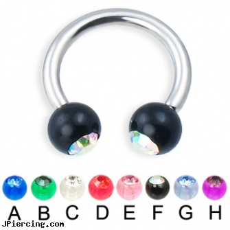 Circular barbell with acrylic jeweled balls, 12 ga, nipple rings non piercing circular slip on, circular barbell, nipple rings circular slip on, navel piercing barbell titanium, beach ball barbell and eyebrow piercing