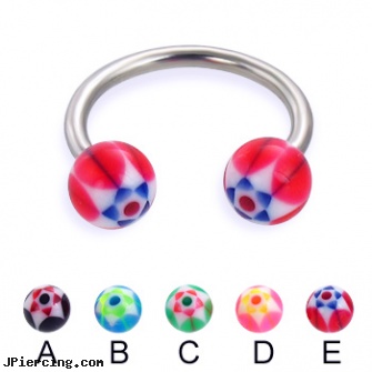 Circular barbell with acrylic star balls, 14 ga, 16 ga circular barbell body jewelery, nipple rings non piercing circular slip on, body jewelry guage circular, gem nipple barbell, tongue barbells