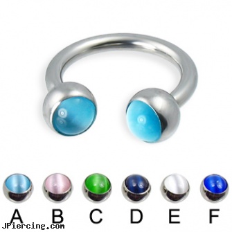 Circular barbell with cat eye balls, 12 ga, circular barbell body jewelery, body jewelry guage circular, nipple rings non piercing circular slip on, gem nipple barbell, belly button rings and barbells