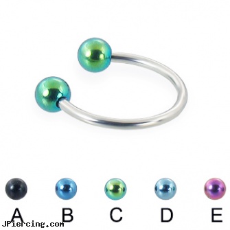 Circular barbell with colored balls, 16 ga, body jewelry guage circular, nipple rings non piercing circular slip on, circular barbell body jewelery, navel barbell with elvis, no see-um tongue barbell
