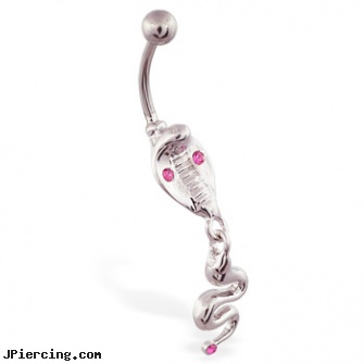Cobra belly ring with dangling tail, gold belly ring, turtle belly button rings, belly rings cheerleading, wholesale tongue ring, dangling belly button rings