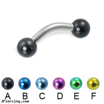 Colored ball curved barbell, 12 ga, colored nipple barbells, ear piercing flesh colored hider jewlery, ear piercing flesh colored hider jewlrey, ball, cock ring effective placement balls