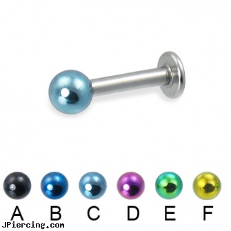 Colored ball labret, 12 ga, flesh colored tongue ring, flesh colored nose ring, colored nipple barbells, cock rings ball splitters, cock and ball testicle piercing torture
