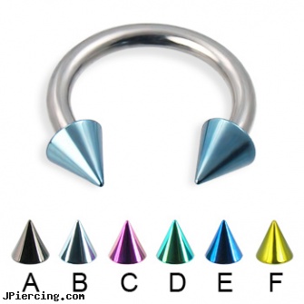 Colored cone circular barbell, 12 ga, colored nipple barbells, ear piercing flesh colored hider jewlery, ear piercing flesh colored hider jewlrey, nipple piercing silicone, helix cone