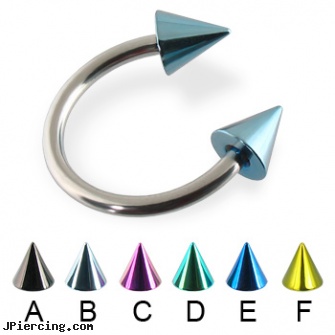 Colored cone circular barbell, 14 ga, flesh colored tongue ring, colored nipple barbells, ear piercing flesh colored hider jewlery, cone helix, helix cone