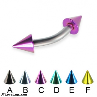 Colored cone curved barbell, 12 ga, ear piercing flesh colored hider jewlery, colored nipple barbells, colored heavy gauge tongue barbells, helix cone, silicone cock ring with balls