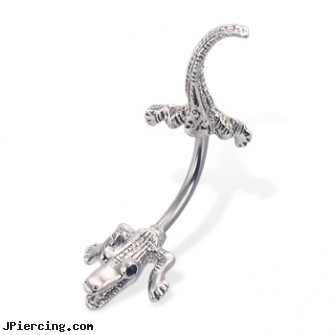 Crocodile belly button ring, alphabet belly button jewelry, belly piercing infections, belly button pierce, dangers of belly button rings, navel piercing during umbilical hernia surgery