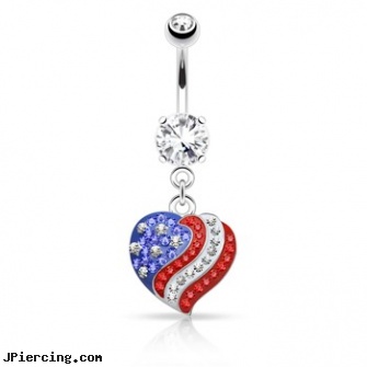 Crystal Paved American Flag Heart, crystal nose rings, crystal body jewelry, crystal labret jewelry, american graffity body pircing, american and body and jewelry and manufacturer