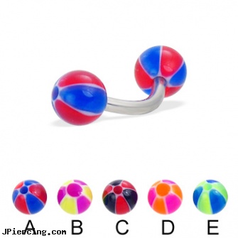 Curved barbell with balloon balls, 14 ga, 14g curved spike eyebrow ring, body jewelry curved nose bones, 14 gauge curved barbell, eyebrow barbell, tongue peircing barbells