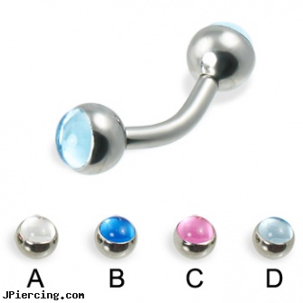 Curved barbell with cabochon balls, 12 ga, curved labret rings, piercings 6mm curved barbell, curved penis, eyebrow barbell, navel barbell with elvis