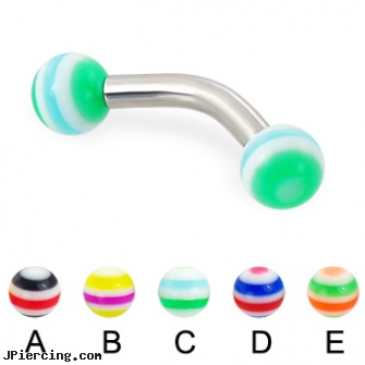 Curved barbell with circle balls, 10 ga, curved barbell, curved penis, labret curved spike, tongue barbell, star eyebrow barbell
