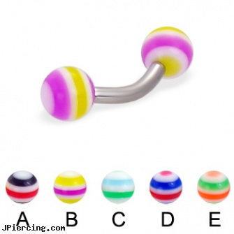 Curved barbell with circle balls, 12 ga, curved spike labret jewlery, curved penis, labret curved spike, rhinestone belly button barbells, buy logo tongue barbells