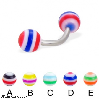 Curved barbell with circle balls, 14 ga, body jewelry curved nose bones, curved penis, 14g curved spike eyebrow ring, circular barbell, tongue piercing barbell