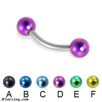 Curved barbell with colored balls, 14 ga, piercings 6mm curved barbell, 14g curved spike eyebrow ring, uv curved barbell, acrylic tongue barbells, barbell piercings