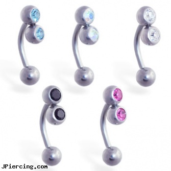 Curved barbell with double jeweled top, 16 ga, curved spike labret jewlery, labret curved spike, 14g curved spike eyebrow ring, body jewellery barbell, star tongue barbells