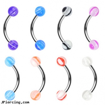 Curved barbell with marble colored balls, 16 ga, curved penis, curved barbell, piercings 6mm curved barbell, navel barbells, tongue piercing barbell