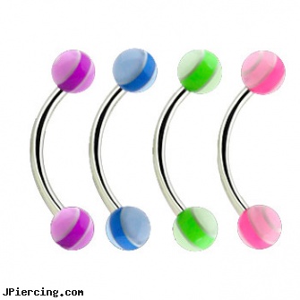 Curved Barbell with Multi Color Layer UV Ball, 16 ga, curved spike labret jewlery, curved barbell, curved barbell jewelry, tongue barbell, 29mm titanium barbell