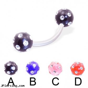 Curved barbell with multi-gem acrylic colored balls, 14 ga, piercings 6mm curved barbell, 14g curved spike eyebrow ring, body jewelry curved nose bones, tips for putting in tongue barbell, gemstone belly button barbells