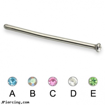 Customizable straight nose stud with gem, 18 ga, straight pin nose rings, internally threaded straight barbells, straight barbell clear retainer, nose piercing jewlery, piercing your nose is safe