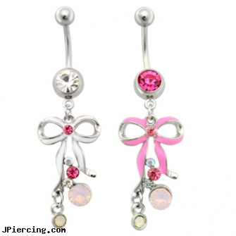 Dangling Bow Belly Ring, dangling eyebrow jewery, dangling nipple jewelry, dangling navel ring, belly casting ring, belly ring care