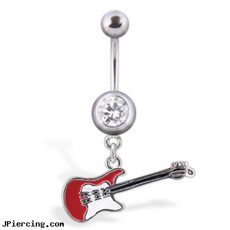 Dangling guitar belly button ring, dangling navel jewelry, dangling belly rings, dangling eyebrow jewery, guitar belly ring, belly peircing