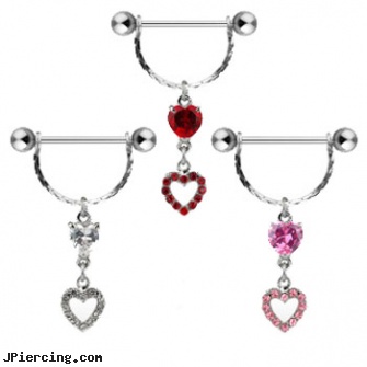 Dangling heart nipple ring, 14 ga, dangling belly rings, dangling nipple jewelry, dangling heart belly button ring, heart shaped belly button ring, steel my heart jewlry
