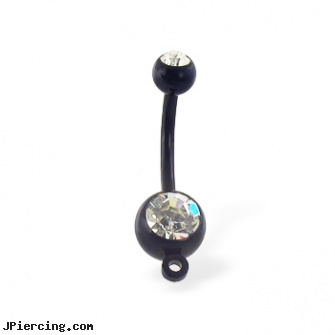 Design your own black belly button ring with double gem, custom designed belly rings, custom designed body jewelry, ear ring designs, make your own nipple jewelry, do your own ear piercing