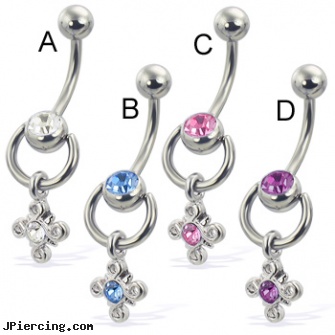 Door knocker belly button ring with dangling 4-petal flower, piercing door lip, cock ring man next door stories, themed belly button rings, hello kitty belly rings, dr suess sam am belly button rings