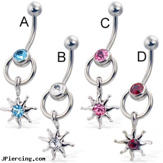 Door knocker belly button ring with dangling jeweled sun, piercing door lip, cock ring man next door stories, belly buton rings, dangling heart belly button ring, belly ring tattoos