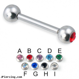 Double jeweled straight barbell, 12 ga, double braided nipple ring, double nipple piercings, double steel cock rings, jeweled belly rings, 18g jeweled labrets
