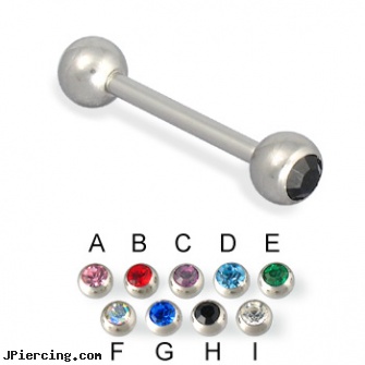 Double jeweled straight barbell, 14 ga, double captive ring body jewelry, double belly ring, double naval piercings, jeweled navel slave rings, jeweled belly rings