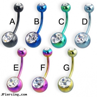 Double jeweled titanium anodized belly button ring, 16 ga, double captive ring body jewelry, double industrial ear piercings, double vertical nipple piercing, jeweled labrets, jeweled belly rings