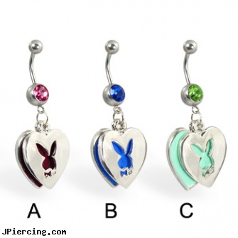 Double Pendant Playboy Belly Button Ring, double belly ring, double tongue piercings, double braided nipple ring, playboy bunny italian charm, playboy girls of piercing pagoda