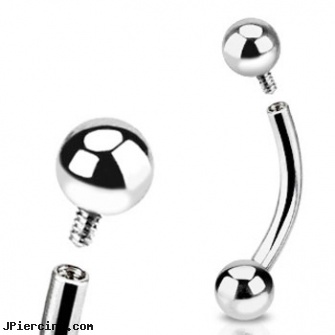 Externally Threaded And Internally Threaded Stainless Steel Curved Barbell, 14 Ga, internally threaded body piercing jewelry, threaded ring nipple, internally threaded straight barbells, internally threaded body jewelry, navel jewelry surgical stainless steel internal thread