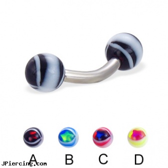 Eye ball curved barbell, 12 ga, ball percing, body jewelry replacement balls, black onyx ball stud, curved spike labret jewlery, 14 gauge curved barbell