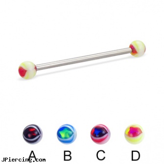 Eye ball long barbell (industrial barbell), 12 ga, cock and ball ring, cock and ball piercing, 14k ball closure ring, how long before removing earrings after first ear piercing, long belly botton rings