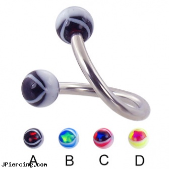 Eye ball spiral barbell, 12 ga, cock and ball ring, wholesale ball tounge rings, mm eyebrow balls, spiral barbell, body and jewelry and spiral