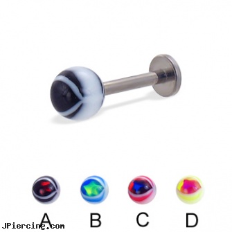 Eye ball titanium  labret, 14 ga, curved earrings screw balls, 14k ball closure ring, ball rings, titanium nipple rings, titanium navel rings