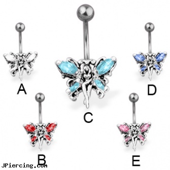 Fairy butterfly belly button ring, fairy tongue rings, fairy navel rings, belly button rings fairy jewlery, butterfly tongue rings, uv butterfly navel ring