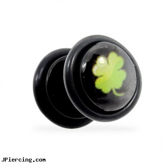 Fake Plug with Clover Logo, 16 Ga, fake belly rings, fake nipple rings, fake peircing, ear ring plugs, plugs dragon ear jewelry