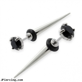 Fake Tapers with black gem, fake body piercing, fake navel ring, fake nose ring, acrylic tapers, how to use piercing tapers?