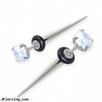 Fake Tapers with clear gem, fake navel ring, fake nose rings, sex shops fake percings, gauge tapers, piercing tapers