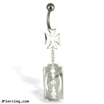 Fancy razor belly button ring, fancy navel jewelry, how to care for infected belly button rings, mustang belly button ring, double belly ring, bell button piercings