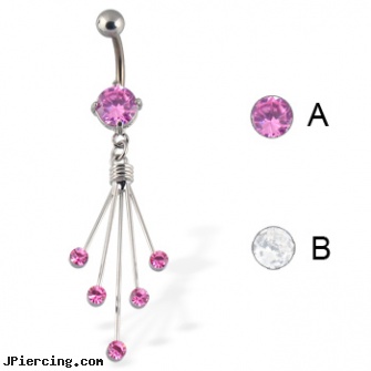 Fireworks belly button ring (titanium shaft), elephant belly button rings, flashing belly ring, outtie belly button piercing, dice belly button rings, ring