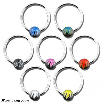Flame ball captive bead ring, 14 ga, cock ring placement balls penis, navel ring balls replacement, cock ball ring, captive ring, captive bead ring
