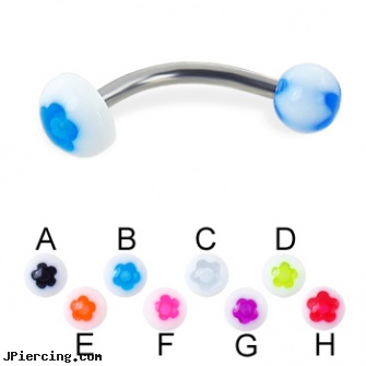 Flower ball and half ball curved barbell, 14 ga, flower nipple shields, flower shaped labret jewerly, flower belly ring, belly ring balls, captive ring balls