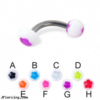 Flower ball and half ball titanium curved barbell, 14 ga, flower fishtail labret, flower nipple shields, flower pics, ball, cock ring placement balls penis