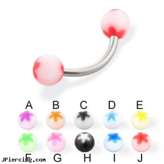 Flower ball curved barbell, 14 ga, flower fishtail labret, flower belly ring, flower nipple shields, rhinestone dimple ball charm belly ring, cock ring placement balls penis